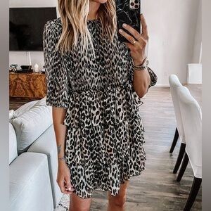 Ganni pleated babydoll leopard dress